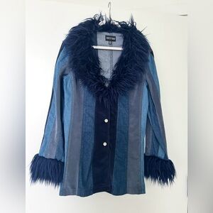 Current Mood Patchwork Denim Jacket w/ Faux Fur – XL